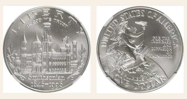 1996-D $1 Smithsonian NGC obverse and reverse identification pair