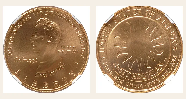 1996-W $5 Smithsonian NGC obverse and reverse identification pair