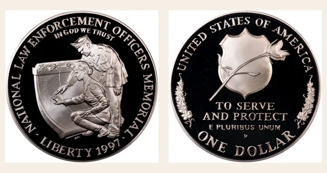 1997 P Law Officers Memorial S$1 PF NGC obverse and reverse identification pair