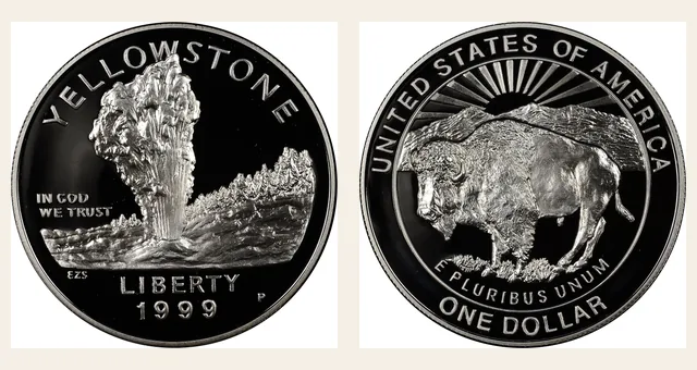 1999 P Yellowstone S$1 PF NGC obverse and reverse identification pair