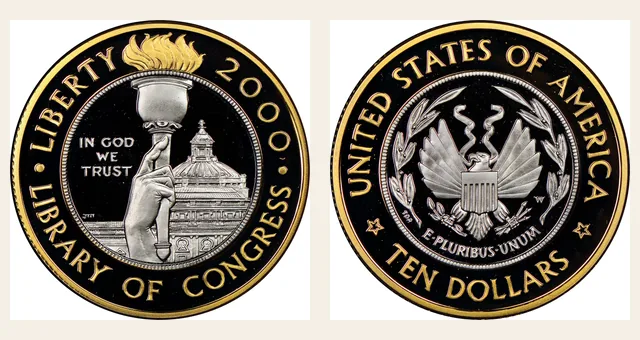 2000 W Library of Congress $10 PF NGC obverse and reverse identification pair