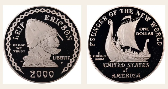 2000 P Leif Ericson Millennium S$1 PF NGC obverse and reverse identification pair