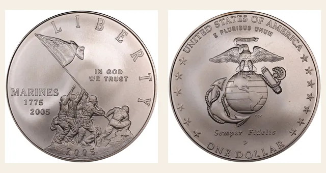 2005-P $1 Marine Corps NGC obverse and reverse identification pair