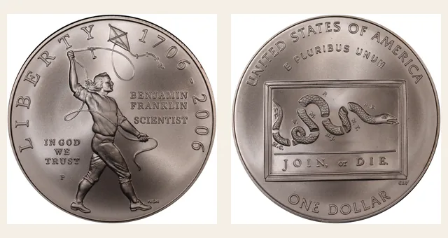 2006-P $1 Benjamin Franklin-Scientist NGC obverse and reverse identification pair