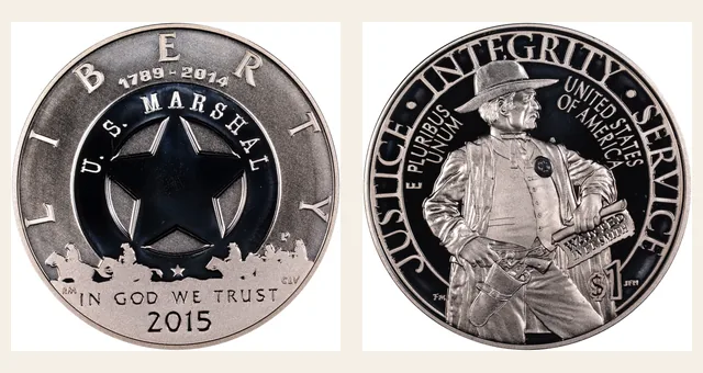 2015 P U.S. Marshals Service S$1 PF NGC obverse and reverse identification pair