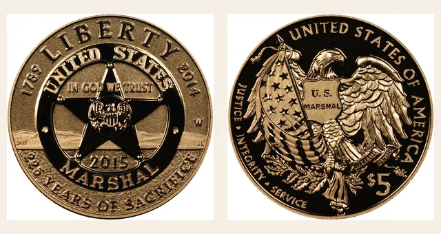 2015 W U.S. Marshals Service $5 PF NGC obverse and reverse identification pair