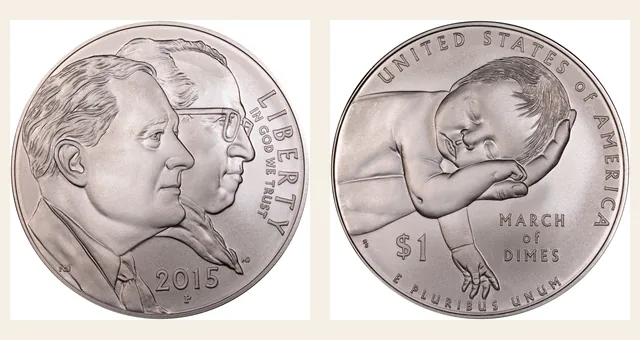 2015-P $1 March of Dimes NGC obverse and reverse identification pair