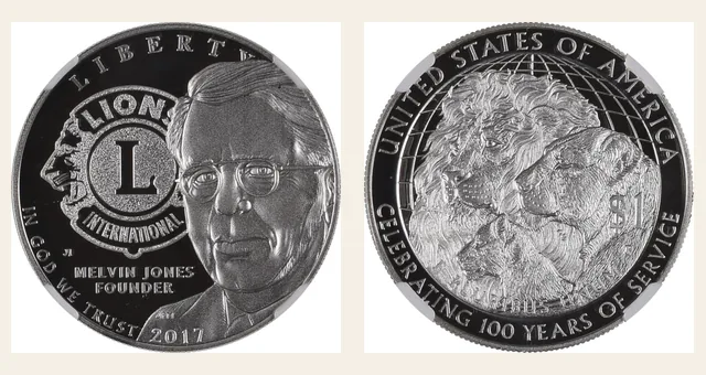 2017 P Lions Club Centennial S$1 PF NGC obverse and reverse identification pair