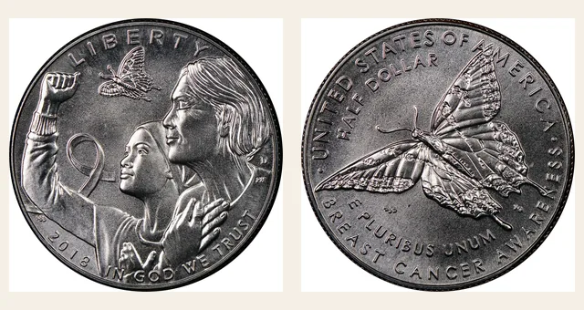 2018-D 50C Breast Cancer Awareness NGC obverse and reverse identification pair