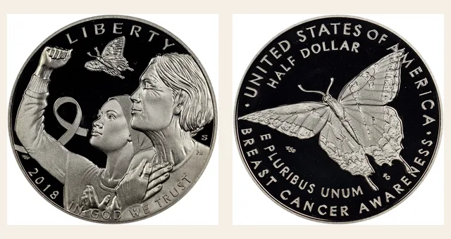 2018 S Breast Cancer Awareness 50C PF NGC obverse and reverse identification pair