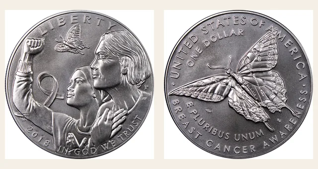 2018-P $1 Breast Cancer Awareness NGC obverse and reverse identification pair