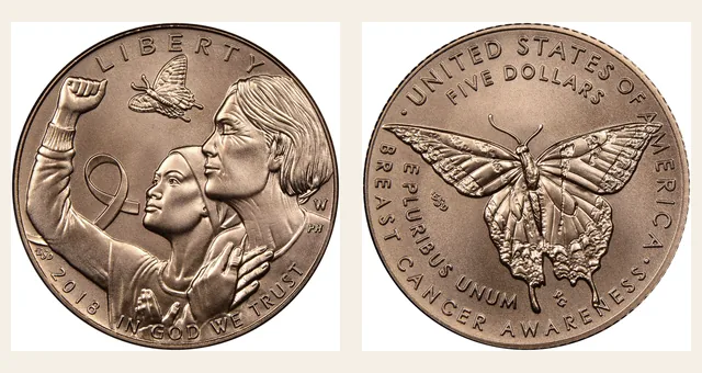 2018-W $5 Breast Cancer Awareness NGC obverse and reverse identification pair