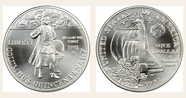 1992 D Columbus Quincentenary S$1 MS NGC obverse and reverse identification pair