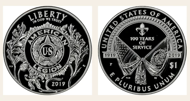 2019 P American Legion S$1 PF NGC obverse and reverse identification pair