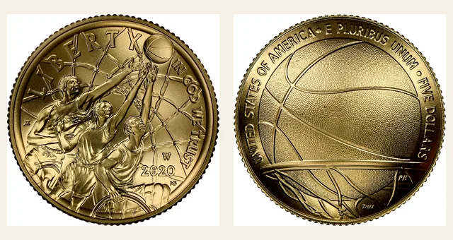 2020-W $5 Basketball Hall of Fame NGC obverse and reverse identification pair
