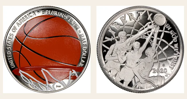 2020 S Colorized Basketball Hall of Fame 50C PF NGC obverse and reverse identification pair