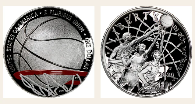 2020 P Colorized Basketball Hall of Fame S$1 PF NGC obverse and reverse identification pair