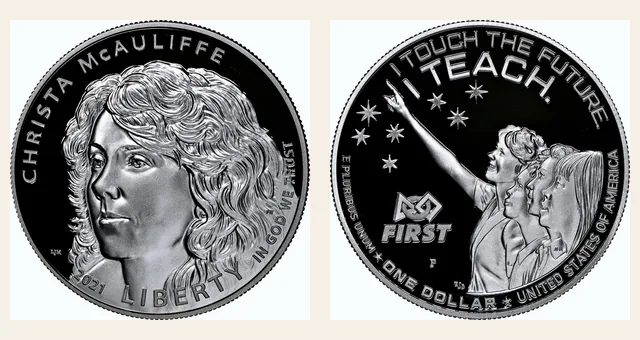 2021 P Christa Mcauliffe S$1 PF NGC obverse and reverse identification pair