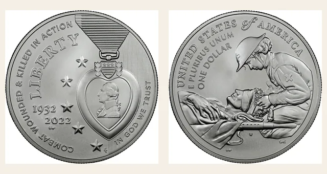 2022 W Purple Heart S$1 MS NGC obverse and reverse identification pair
