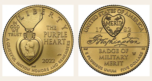 2022 W Purple Heart $5 MS NGC obverse and reverse identification pair