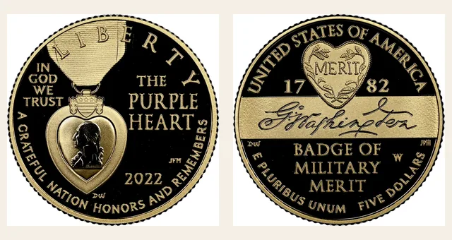 2022 W Purple Heart $5 PF NGC obverse and reverse identification pair