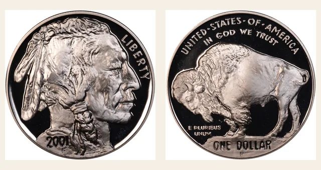 2001 P Buffalo S$1 PF NGC obverse and reverse identification pair