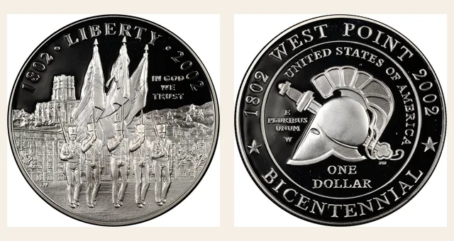2002 W West Point Bicentennial S$1 PF NGC obverse and reverse identification pair