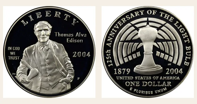 2004 P Thomas Alva Edison S$1 PF NGC obverse and reverse identification pair