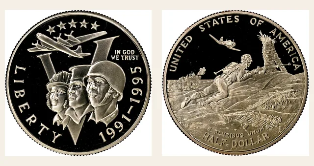 1991-1995 P World War Ii Anniversary 50C PF NGC obverse and reverse identification pair