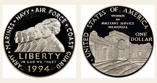 1994 P Women Veterans Memorial S$1 PF NGC obverse and reverse identification pair