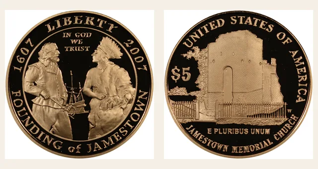 2007 W Jamestown Anniversary $5 PF NGC obverse and reverse identification pair