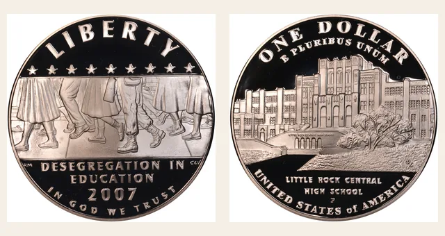 2007 P School Desegregation S$1 PF NGC obverse and reverse identification pair