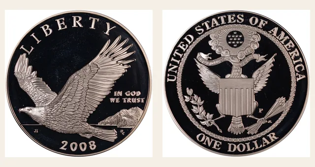 2008 P Bald Eagle S$1 PF NGC obverse and reverse identification pair