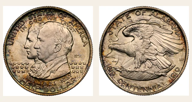 1921 50C Alabama, 2X2 NGC obverse and reverse identification pair