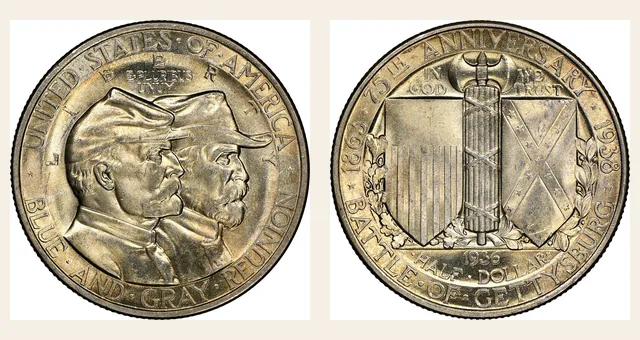 1936 50C Gettysburg NGC obverse and reverse identification pair
