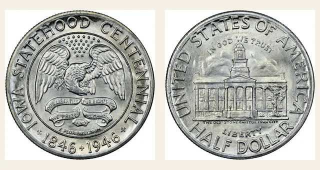 1946 50C Iowa NGC obverse and reverse identification pair
