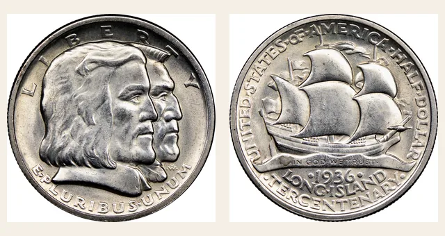 1936 50C Long Island NGC obverse and reverse identification pair