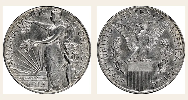 1915-S 50C Panama-Pacific NGC obverse and reverse identification pair