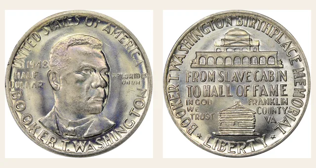1948 50C Booker T. Washington NGC obverse and reverse identification pair