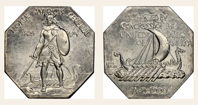 1925 Norse American Thick Silver Medal MS NGC obverse and reverse identification pair