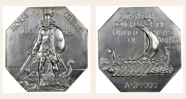 1925 Norse American Large Format Silvered Medal MS NGC obverse and reverse identification pair