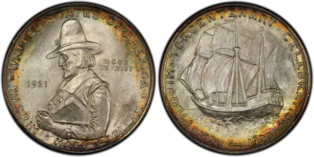 1921 50C Pilgrim obverse and reverse thumbnail