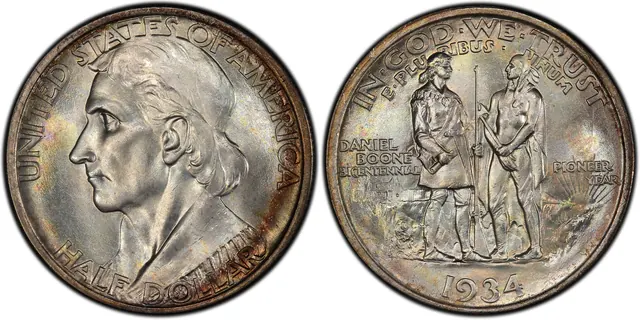 1934 50C Boone obverse and reverse thumbnail