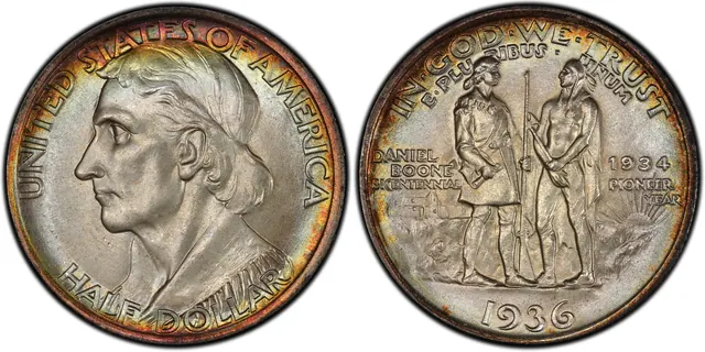 1936 50C Boone obverse and reverse thumbnail