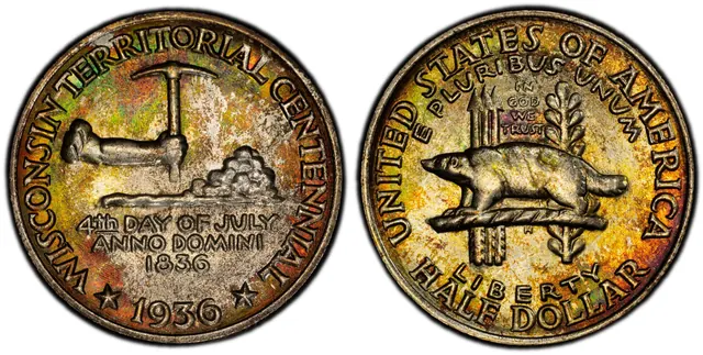 1936 50C Wisconsin obverse and reverse thumbnail