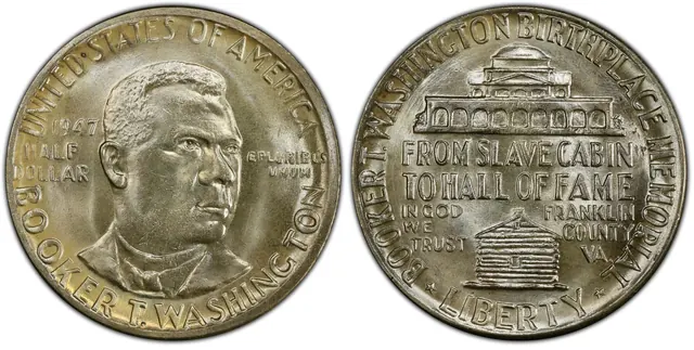 1947 50C Booker T. Washington obverse and reverse thumbnail