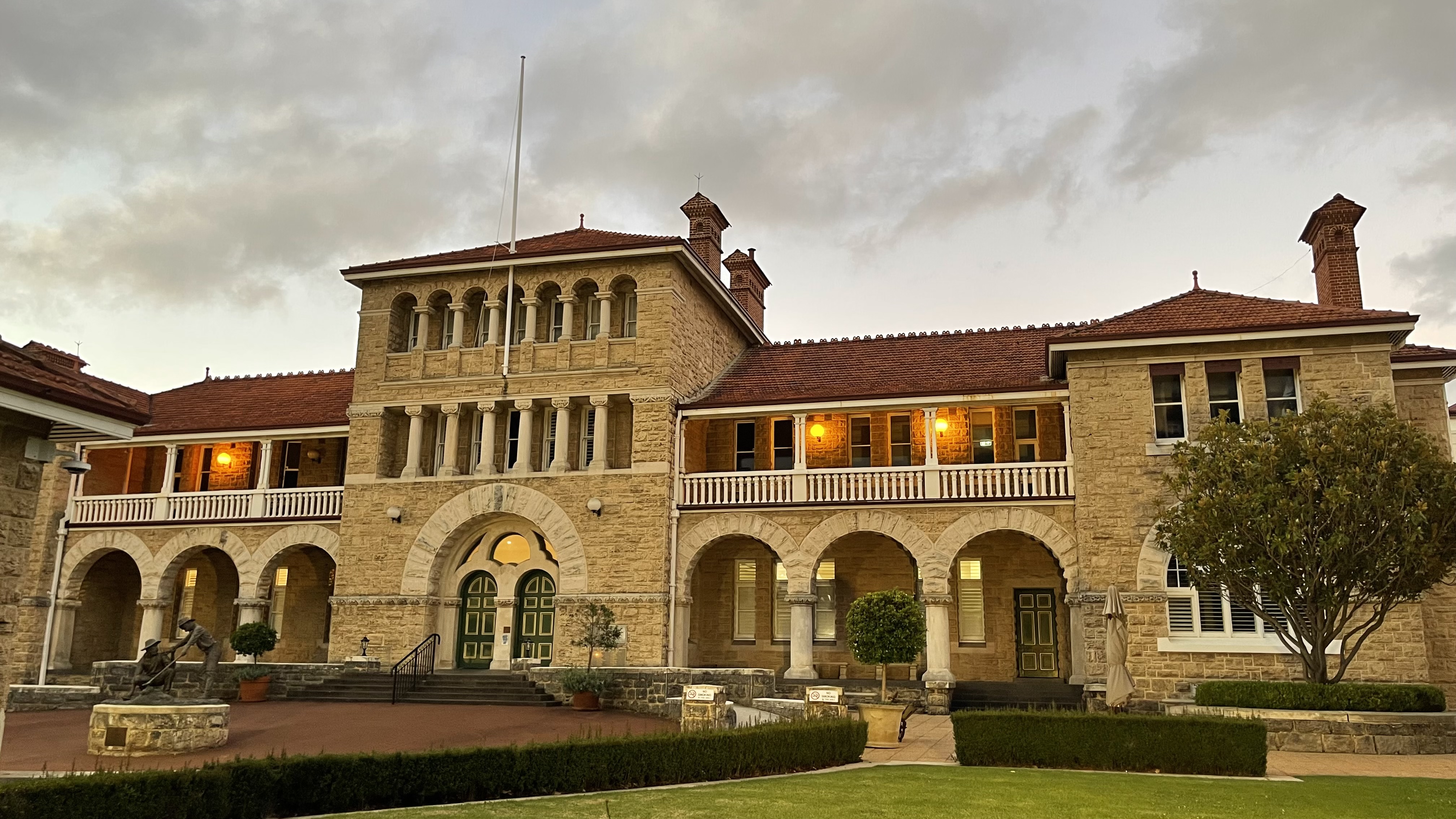 The heritage Perth Mint building in the early evening