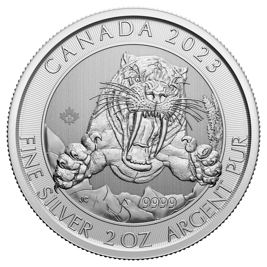 2023 Smilodon Sabre-Toothed Cat silver bullion reverse