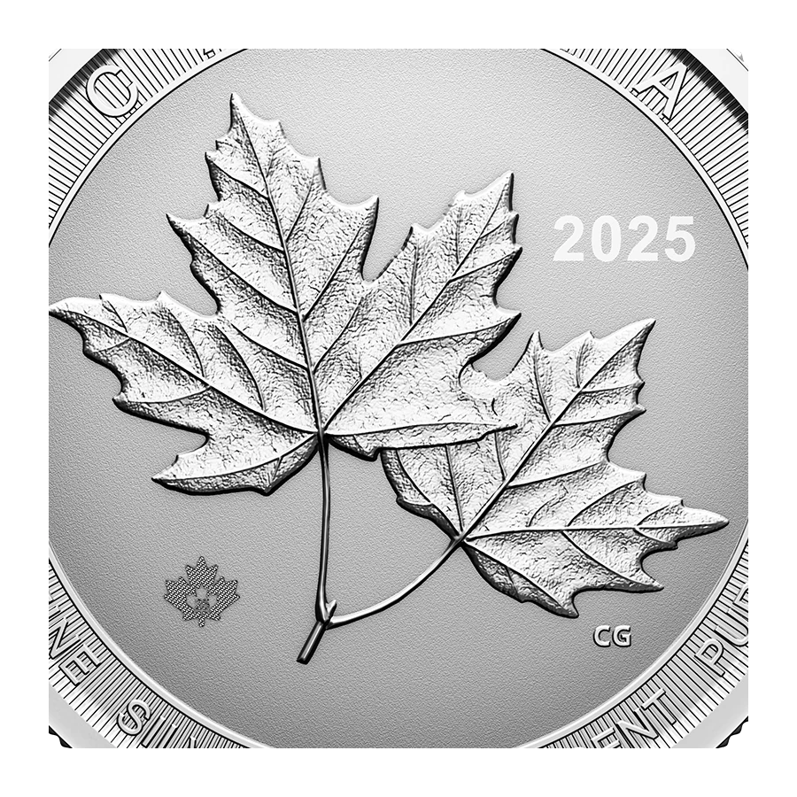 Exact detail crop of the joined leaves on the 2025 Twin Maples reverse