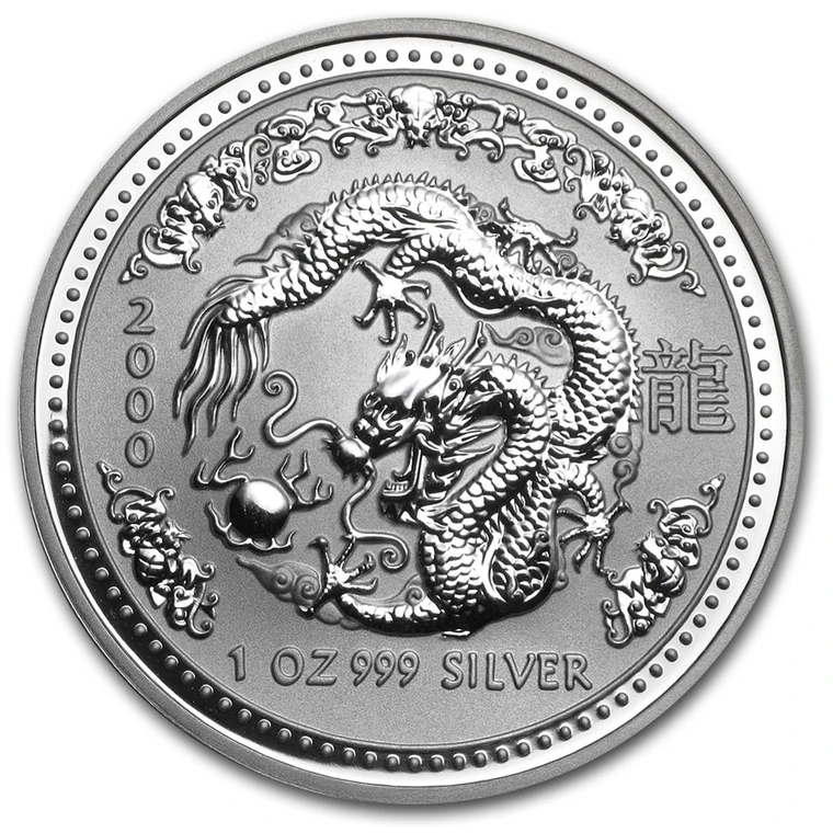 2000 Australian Lunar Series I Year of the Dragon 1 oz silver bullion coin reverse